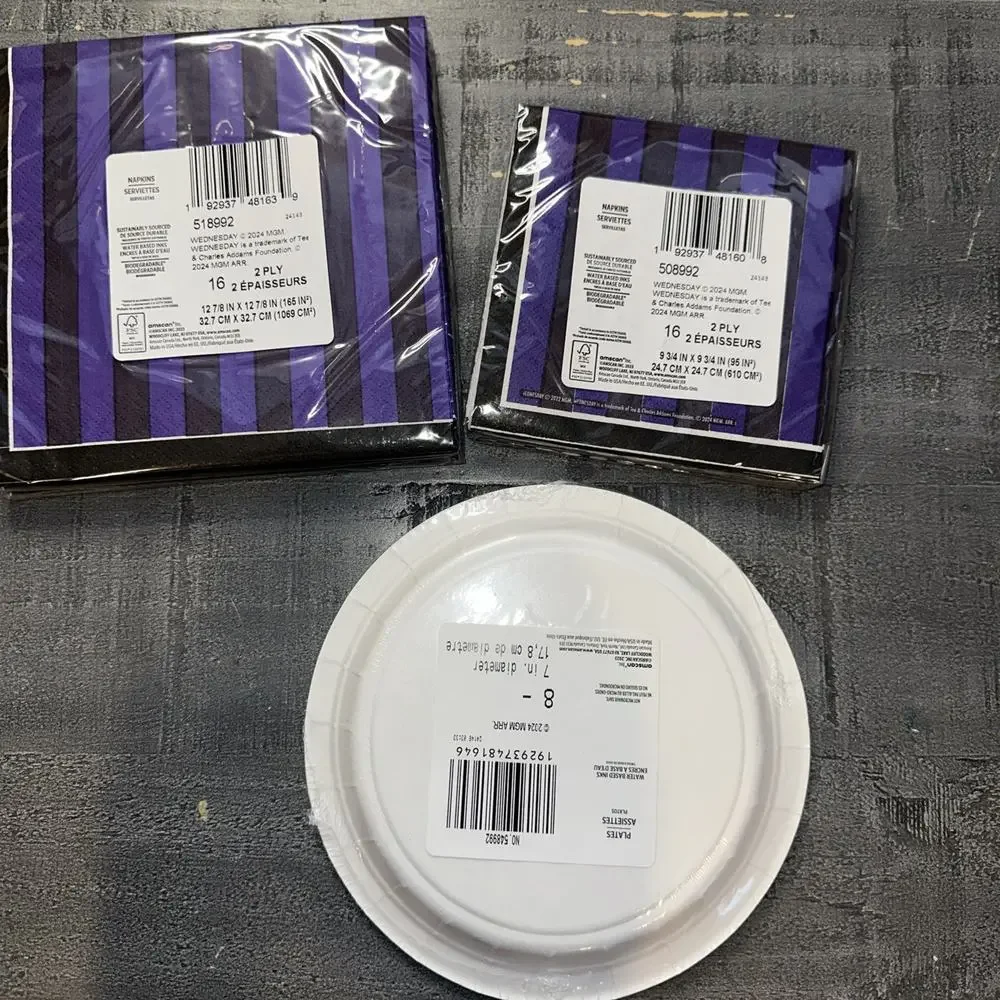 Lot Of Wednesday Addams Party Table Supplies Paper Plates And 2 Packs Of Napkins